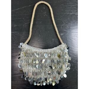 Vintage Sequin- Silver Metallic Mini Bag- fishscale Y2k- broke zipper- some wear